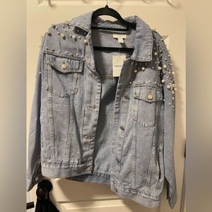 Denim jacket with pearl/diamond detail